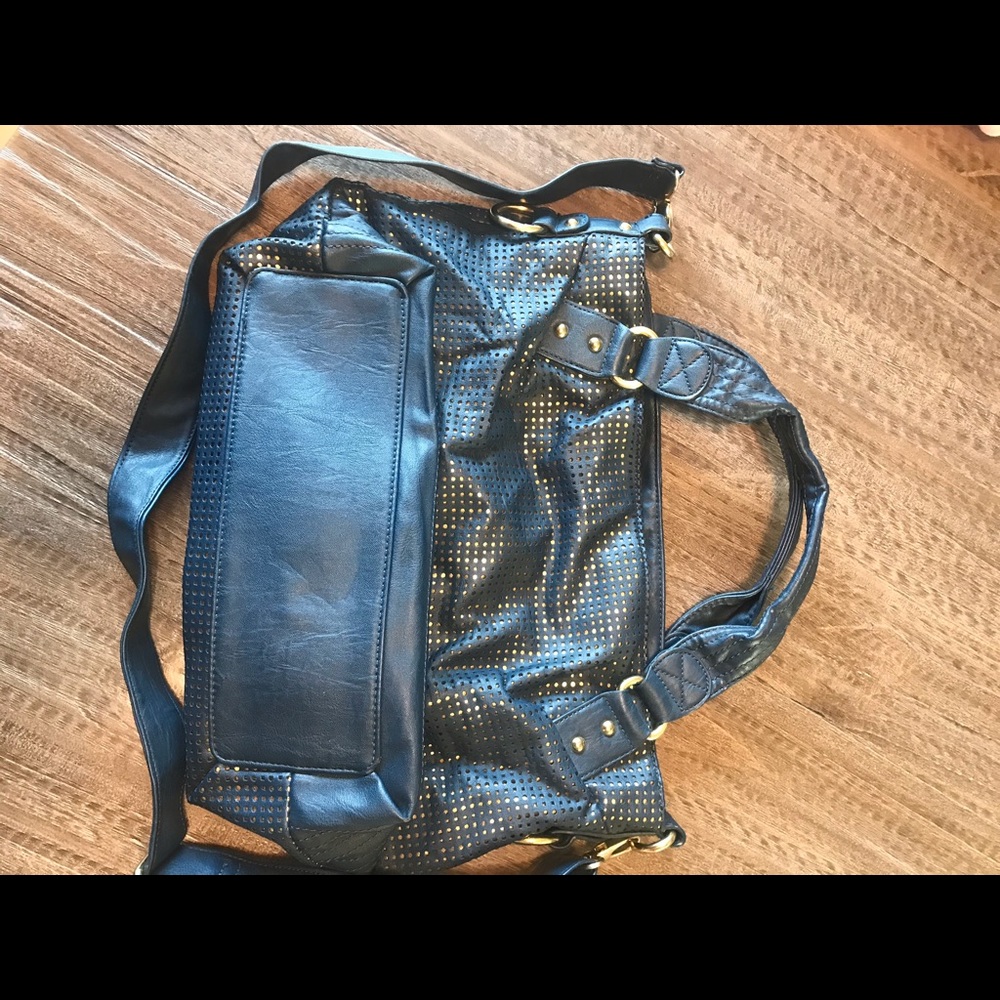 Blue/gold crossbody/tote